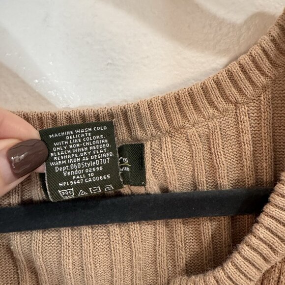 Eddie Bauer Sweater Shirt M Short Sleeve Cable Knit Camel Tan Henley Preppy - Picture 6 of 8